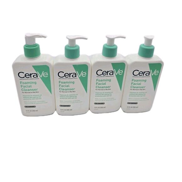 CeraVe Daily Face Wash, Foaming Cleanser for Normal to Oily Ski ,12 fl oz 4 pack - Picture 1 of 2